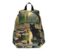 RPLIFE Black Cat Water Lilies - Mini mochila para niños y niñas, mochila de viaje para libros de 3 a 6 años, mediana