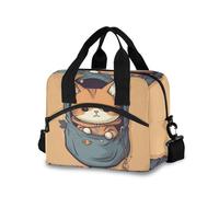 RPLIFE Bolsa de almuerzo con diseño de gatito amarillo escondido en el bolsillo, bolsa de almuerzo aislada para niños, bolsa de almuerzo grande para mujeres, 11.4 x 7.1 x 9.5 pulgadas, lonchera para