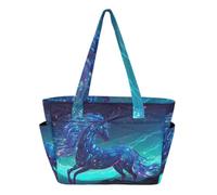 RPLIFE Bolsa de mano con bolsillo para botella de agua, bolsa de mano azul unicornio rayo