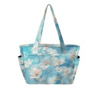 RPLIFE Bolsa de mano para mujer, bolsa de hombro azul con flores blancas, bolsas para laptop