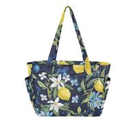 RPLIFE Bolsa de mano para mujer, bolsa de hombro azul con flores de limón, bolsas para laptop