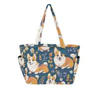 RPLIFE Bolsa de mano para mujer, bonita bolsa de mano azul con flores de perro, bolsas para laptop