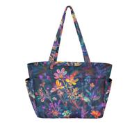 RPLIFE Bolsa de mano para mujer, diseño de flores de neón, bolsa de hombro azul, bolsas de trabajo