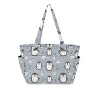 RPLIFE Bolsa de mano para mujer, diseño de flores de pingüino, color azul, bolsas de trabajo