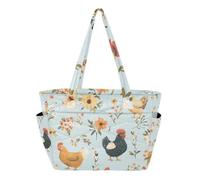 RPLIFE Bolsa de viaje para mujer, diseño floral de pollos y flores, color azul