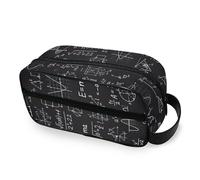 RPLIFE Bolsa organizadora de cosméticos portátil para mujer, diseño de ecuaciones matemáticas de dibujos animados, color negro