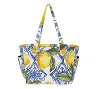 RPLIFE Bolso de mano para mujer, estilo siciliano, limones, flores azules, bolsa de hombro, bolsas de trabajo