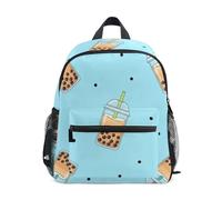 RPLIFE Bonita mochila de dibujos animados para niños pequeños con etiqueta de nombre, mochila de jardín de infantes para niños, Linda caricatura azul té de burbujas, 3-5 Years, Lindas mochilas