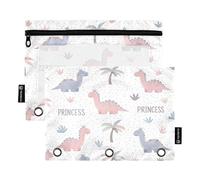 RPLIFE Bonitas coronas de dinosaurios pastel, paquete de 2 bolsas de carpeta de tres agujeros para la escuela de niños, bolsa transparente de 3 anillos para niños y niñas, 9.8 x 7 pulgadas