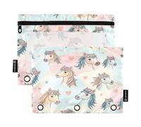 RPLIFE Bonitas coronas de flores de caballos pastel, paquete de 2 bolsas con cremallera de tres agujeros para la escuela de niños, bolsa con cremallera frontal transparente para niños y niñas, 9.8 x 7