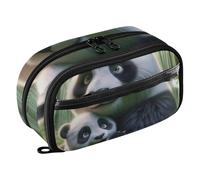 RPLIFE Bonito estuche de panda para niños, bolsa de lápices de gran capacidad, organizador de papelería con múltiples compartimentos con bolsillo de PVC transparente