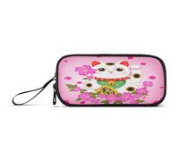 RPLIFE Bonito estuche para lápices y bolígrafos Maneki Neko rosa, estuche elástico para lápices, estuche de tela