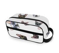 RPLIFE Bonito neceser de Bulldog Francés Blanco para Viajar Mujer Bolsa de Maquillaje Grande con Asa