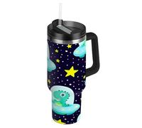 RPLIFE Bonito vaso de nave espacial de dinosaurio con asa, 40 onzas, vasos aislados de acero inoxidable con tapas para hombres y mujeres de viaje