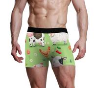 RPLIFE Calzoncillos tipo bóxer para hombre, diseño de animales de granja, color verde, transpirable, Cute Farm Animals Green 1, Large