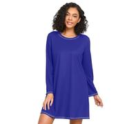 RPLIFE Camisas de dormir de manga larga para mujer, acogedor vestido de dormir con cuello redondo, camisones casuales para mujer, azul marino, Azul marino, M
