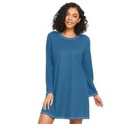 RPLIFE Camisas de noche de manga larga para mujer, acogedor vestido de dormir con cuello redondo, camisones sueltos para mujer, azul marino, Azul-Marino, S