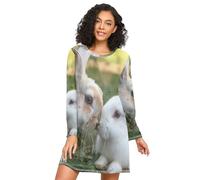 RPLIFE Camisón de manga larga para mujer, camisón de pijama suelto para otoño, conejos besos, amor, San Valentín, Rabbits Kiss Love Valentine, Large