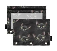 RPLIFE Carpeta con ventana transparente, paquete de 2 estuches para lápices con cremallera para niños, suministros escolares, 9.8 x 7 pulgadas, ojos brillantes de gato negro