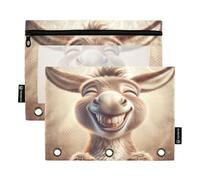 RPLIFE Carpeta con ventana transparente, paquete de 2 estuches para lápices para niños, suministros escolares de primaria, 9.8 x 7 pulgadas, lindo burro riendo