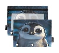 RPLIFE Carpeta grande con ventana transparente, paquete de 2 estuches para lápices para niños y niños, suministros escolares, 9.8 x 7 pulgadas, lindos ojos grandes de pingüino