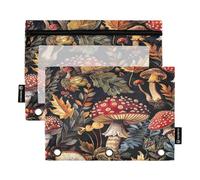 RPLIFE Carpeta para libros con ventana transparente, paquete de 2 estuches para lápices para niños, suministros escolares, 9.8 x 7 pulgadas, plantas de hongos vintage