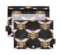 RPLIFE Carpeta para libros con ventana transparente, paquete de 2 estuches para lápices para niños, suministros escolares, 9.8 x 7 pulgadas, lindas abejas negras