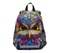 RPLIFE Colorido búho negro mini mochila para niños pequeños con correa, mochilas de viaje para libros de 3 a 6 años, mediana