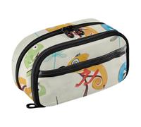 RPLIFE Coloridos camaleones libélulas crema niños estuche con bolsillo de PVC transparente gran capacidad multi compartimiento organizador de papelería para suministros escolares