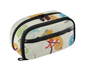 RPLIFE Coloridos camaleones libélulas crema niños estuche con bolsillo de PVC transparente gran capacidad multi compartimiento organizador de papelería para suministros escolares