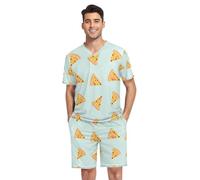 RPLIFE Conjunto de pijama para hombre, manga corta, holgada, transpirable, con bolsillos, tallas S-XXL, Rebanadas de pizza pastel, XX-Large