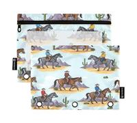 RPLIFE Cowboys Horses Desert - Paquete de 2 estuches para lápices para niños, escuela, bolsa transparente para niños y niñas, 9.8 x 7 pulgadas