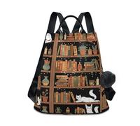 RPLIFE Cozy Cat Library - Mochila antirrobo para mujer, diseño antirrobo, para viajes, senderismo, camping