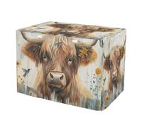 RPLIFE Cubiertas rústicas para jaula de perro con diseño de vaca de las tierras altas, paneles de malla para ventanas (S-XL) para jaulas de mascotas, tamaño mediano