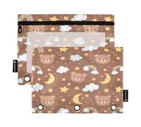 RPLIFE Cute Bear Faces - Paquete de 2 estuches para lápices con cremallera y 3 agujeros para niños, escuela, bolsillo de almacenamiento transparente para niños y niñas, 9.8 x 7 pulgadas