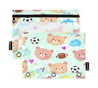 RPLIFE Cute Bear Faces - Paquete de 2 estuches para lápices de 3 anillos para la escuela de niños, estuche frontal transparente para niños y niñas, 9.8 x 7 pulgadas (tamaño único x 2)