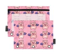 RPLIFE Cute Cartoon Pig Pink - Paquete de 2 bolsillos con cremallera para la escuela de niños, bolsa frontal transparente con cremallera para niños y niñas, 9.8 x 7 pulgadas (tamaño único x 2)