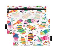 RPLIFE Cute Caterpillar - Paquete de 2 bolsas con cremallera de 3 anillos para la escuela de niños, bolsa transparente para lápices para niños y niñas, 9.8 x 7 pulgadas (tamaño único x 2)
