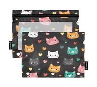 RPLIFE Cute Cats Faces - Estuche para lápices de 3 anillos con ventana transparente, paquete de 2 estuches con cremallera para niños, suministros escolares para niños, 9.8 x 7 pulgadas (tamaño único x
