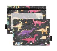 RPLIFE Cute Dinosaurs Space - Paquete de 2 bolsas de 3 anillos para la escuela de niños, estuche transparente para lápices para niños y niñas, 9.8 x 7 pulgadas (tamaño único x 2)