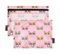 RPLIFE Cute Dog Faces - Paquete de 2 carpetas de 3 anillos para la escuela de niños, estuche transparente grande para lápices para niños y niñas, 9.8 x 7 pulgadas (tamaño único x 2)