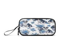 RPLIFE Cute Dogs - Estuche para lápices retro con diseño floral azul, estuche de nailon, estuche de escuela secundaria