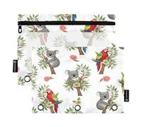 RPLIFE Cute Koalas loros blancos, paquete de 2 carpetas con cremallera de 3 agujeros para la escuela de niños, bolsillo de almacenamiento transparente para niños y niñas, 9.8 x 7 pulgadas (tamaño