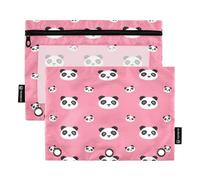 RPLIFE Cute Panda - Bolsa con cremallera de 3 agujeros rosa con ventana transparente, paquete de 2 estuches para lápices para niños, suministros escolares, 9.8 x 7 pulgadas (tamaño único x 2)