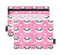 RPLIFE Cute Panda Faces - Estuche rosa para bolígrafos con ventana transparente, paquete de 2 estuches para lápices, suministros escolares para niños, 9.8 x 7 pulgadas (tamaño único x 2)