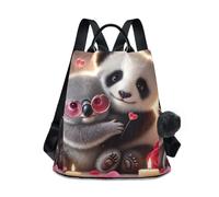 RPLIFE Cute Panda Koala Love Vibes - Mochila antirrobo para mujer, diseño de bolsillo trasero con cremallera, bolsa de viaje con pompón