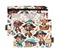 RPLIFE Cute Pirates Characters - Paquete de 2 estuches para bolígrafos para niños, escuela, estuche transparente de PVC para niños y niñas, 9.8 x 7 pulgadas (tamaño único x 2)
