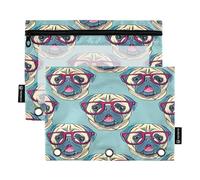 RPLIFE Cute Pug Dogs - Paquete de 2 bolsas con cremallera de 3 anillos para la escuela de niños, bolsa frontal transparente para niños y niñas, 9.8 x 7 pulgadas (tamaño único x 2)