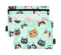 RPLIFE Diverse Cat Mint Green - Paquete de 2 carpetas con cremallera para la escuela de niños, bolsa frontal transparente para niños y niñas, 9.8 x 7 pulgadas (tamaño único x 2)