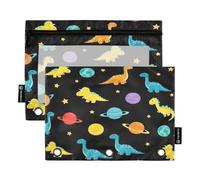 RPLIFE Estuche con cremallera para bolígrafos con ventana transparente, paquete de 2 estuches para lápices para niñas y niños, suministros escolares, 9.8 x 7 pulgadas, dinosaurios, planetas, estrellas
